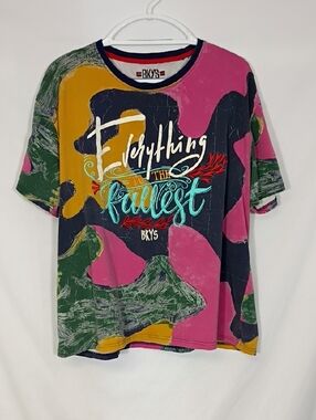 EUC BKYS Street Wear Colorblock Graphic Tee in Pink & Green Womens Size 3XL